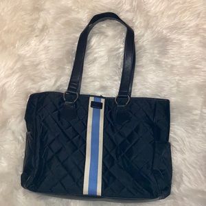 Pout black blue striped large baby bag with pad